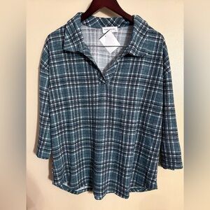 💕Modern Attraction Teal Plaid Collared Shirt